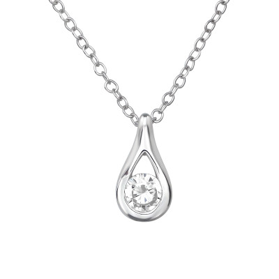 Silver Pear Necklace with Cubic Zirconia