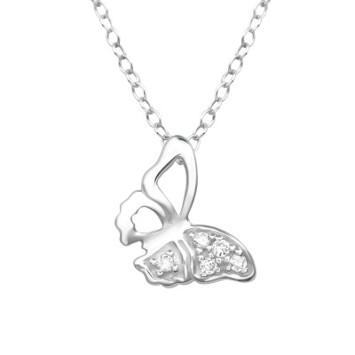 Butterfly Sterling Silver Necklace with Cubic Zirconia