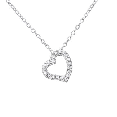 Heart Sterling Silver Necklace with Cubic Zirconia