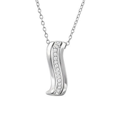 Wave Sterling Silver Necklace with Cubic Zirconia