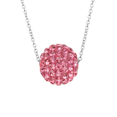 Silver Ball Necklace with Crystal