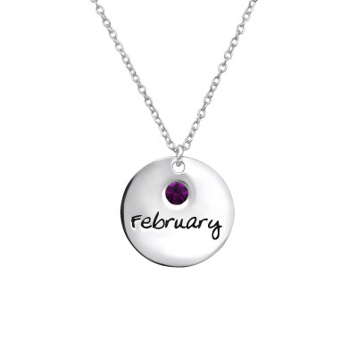 February Birthstone Silver Necklace with Crystal