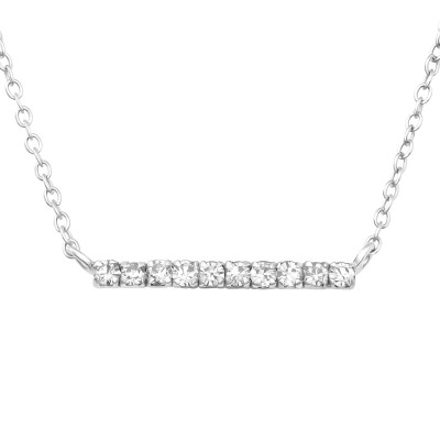 Silver Bar Necklace with Crystal