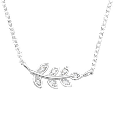 Silver Leaves Necklace with Cubic Zirconia