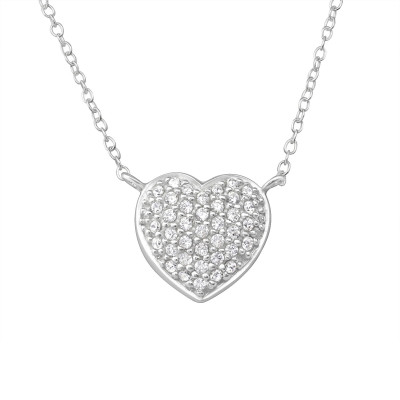 Silver Heart Necklace with Cubic Zirconia