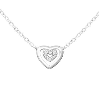 Silver Double Heart Necklace with Cubic Zirconia