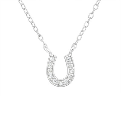 Silver Horseshoe Necklace with Cubic Zirconia