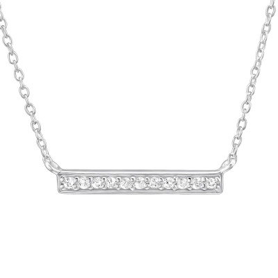 Silver Bar Necklace with Cubic Zirconia