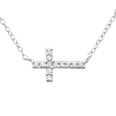 Cross Inline Sterling Silver Necklace with Cubic Zirconia