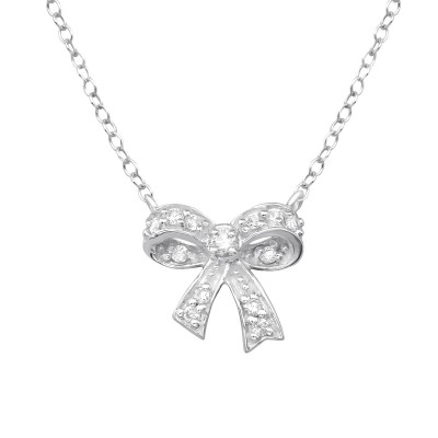 Silver Bow Necklace with Cubic Zirconia