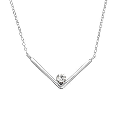 Chevron Sterling Silver Necklace with Crystal