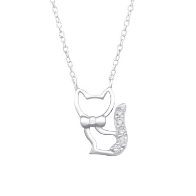 Silver Cat Necklace with Cubic Zirconia