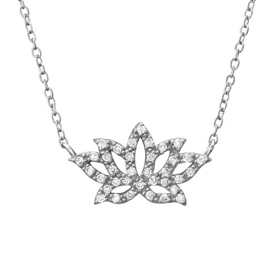 Lotus Sterling Silver Necklace with Cubic Zirconia