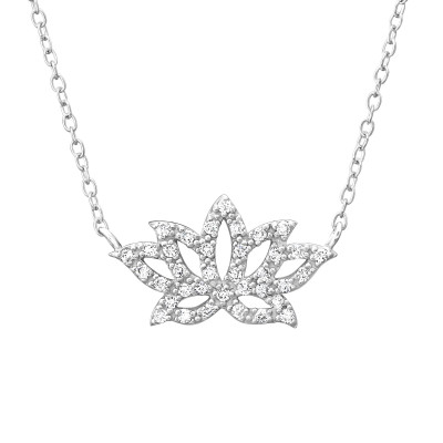 Silver Lotus Necklace with Cubic Zirconia