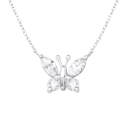 Silver Butterfly Necklace with Cubic Zirconia