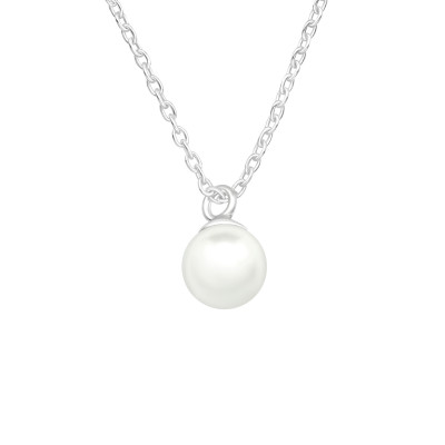 Silver Round Necklace with Synthetic Pearl