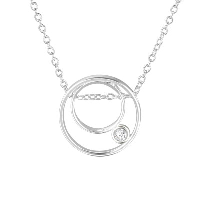 Silver Round Necklace with Cubic Zirconia