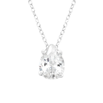 Silver Pear Necklace with Cubic Zirconia