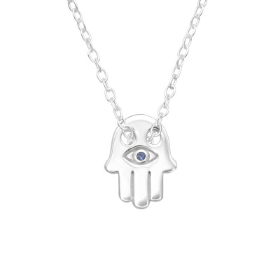 Silver Hamsa Necklace with Cubic Zirconia