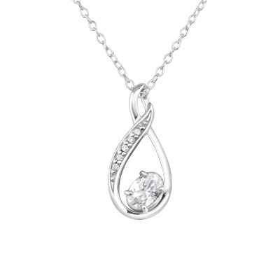 Silver Twisted Necklace with Cubic Zirconia