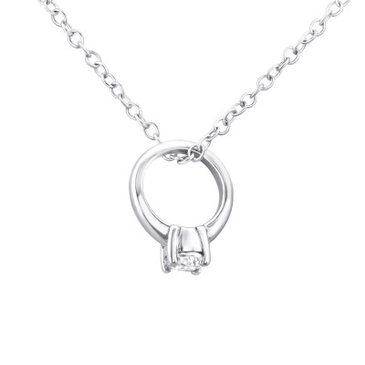 Silver Ring Necklace with Cubic Zirconia