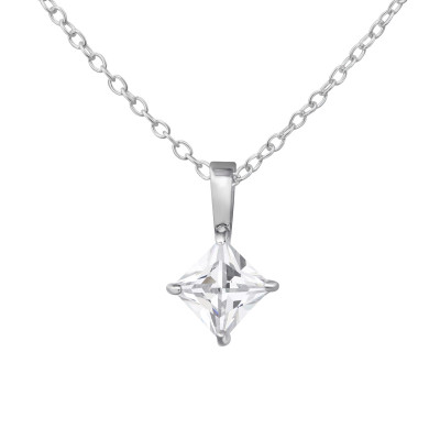 Square Sterling Silver Necklace with Cubic Zirconia