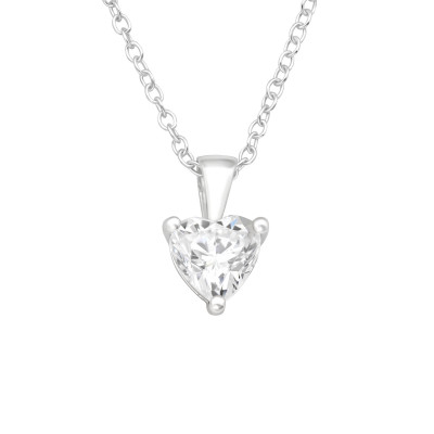 Silver Heart Necklace with Cubic Zirconia