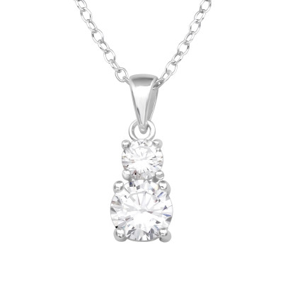 Silver Round Necklace with Cubic Zirconia