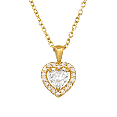 Silver Heart Necklace with Cubic Zirconia