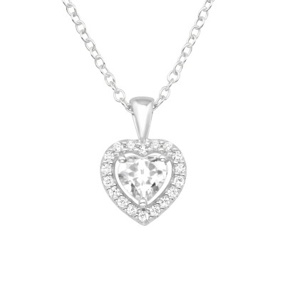 Silver Heart Necklace with Cubic Zirconia