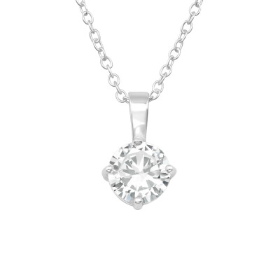 Silver Round Necklace with Cubic Zirconia