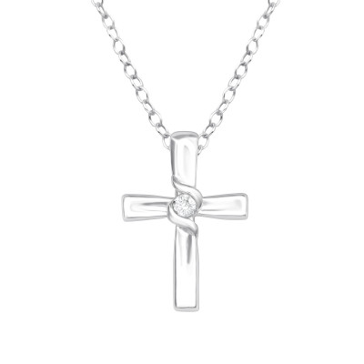 Silver Cross Necklace with Cubic Zirconia