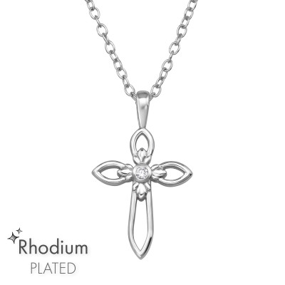 Silver Cross Necklace with Cubic Zirconia