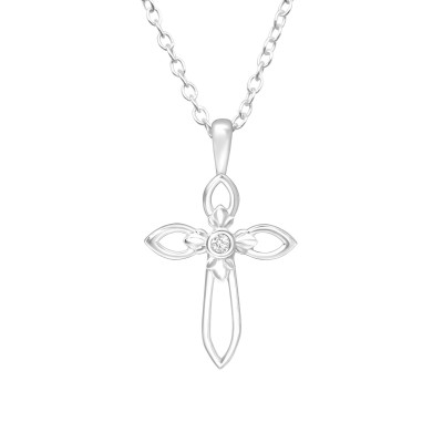 Silver Cross Necklace with Cubic Zirconia