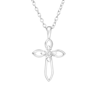 Silver Cross Necklace with Cubic Zirconia