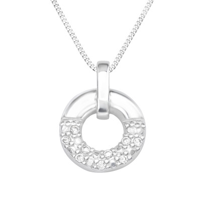 Silver Round Necklace with Cubic Zirconia