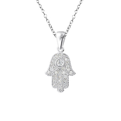 Silver Hamsa Necklace with Cubic Zirconia