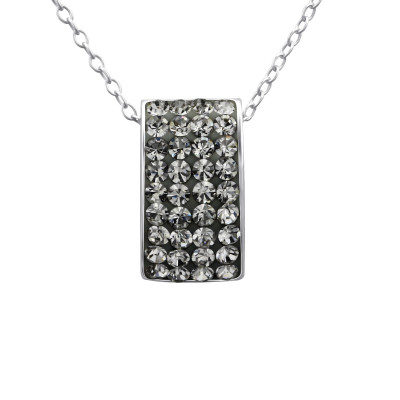 Silver Rectangle Necklace with Crystal