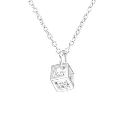 Silver Cube Necklace with Cubic Zirconia