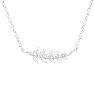 Silver Leaf Necklace with Cubic Zirconia