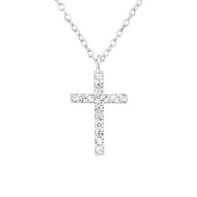 Silver Cross Necklace with Crystal