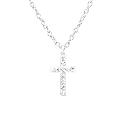 Silver Cross Necklace with Crystal