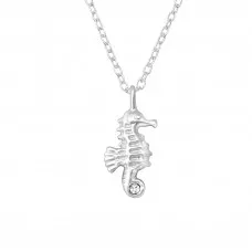 Silver Seahorse Necklace with Crystal