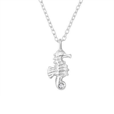 Silver Seahorse Necklace with Crystal