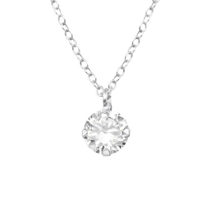 Birthstone Round 6mm Silver Necklace with Cubic Zirconia