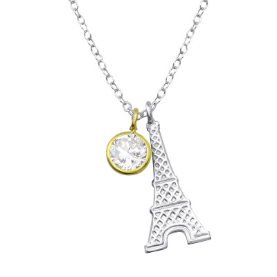 Silver Eiffel Tower Necklace with Cubic Zirconia