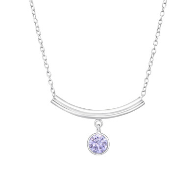 Curved Bar Sterling Silver Necklace with Cubic Zirconia