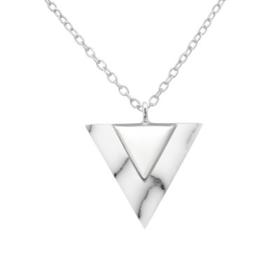 Silver Triangle Necklace with Imitation Stone