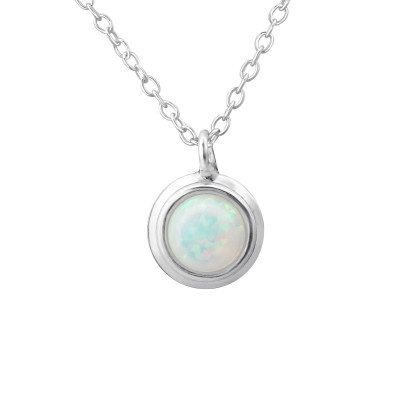 Silver Round Necklace with Synthetic Opal