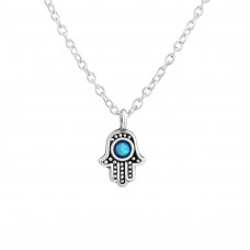 Silver Hamsa Necklace with Synthetic Opal